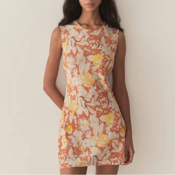 NWT Doen Alamere Silk Sleeveless Slip Mini Dress Sienna Anemone Bloom Orange